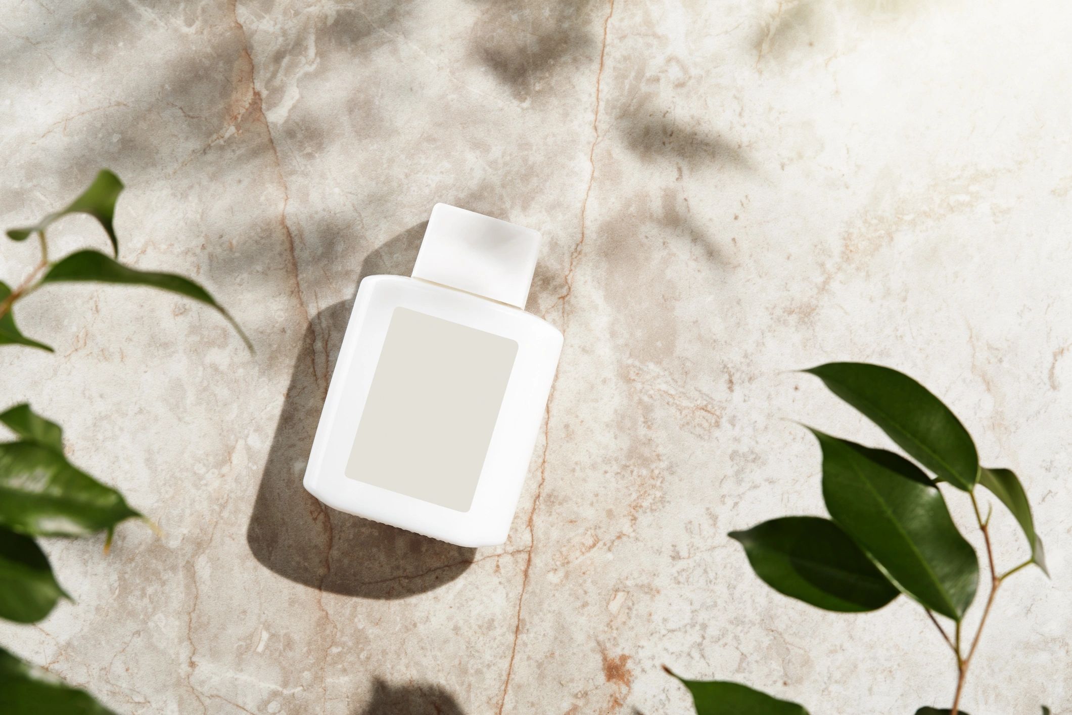 Minimal cosmetic bottle on marble